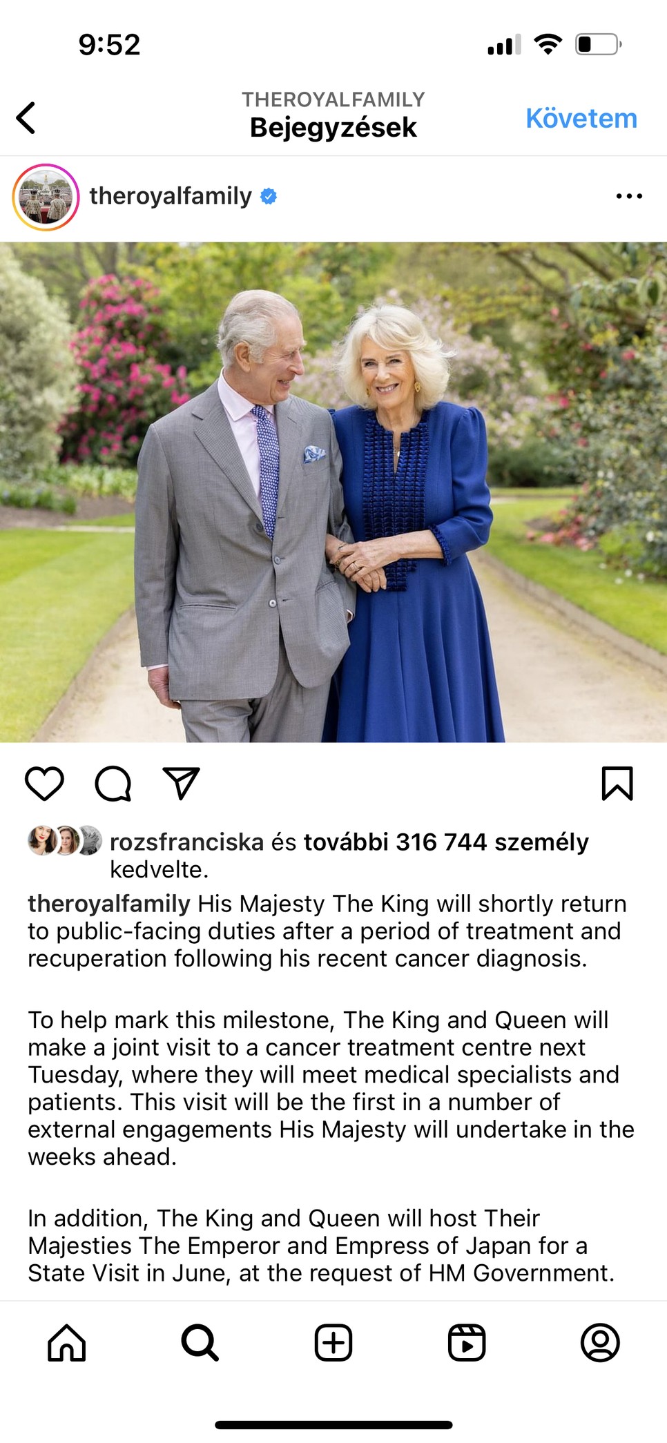 Károly király hivatalosan is visszatér a nyilvánosság előtt zajló feladataihoz