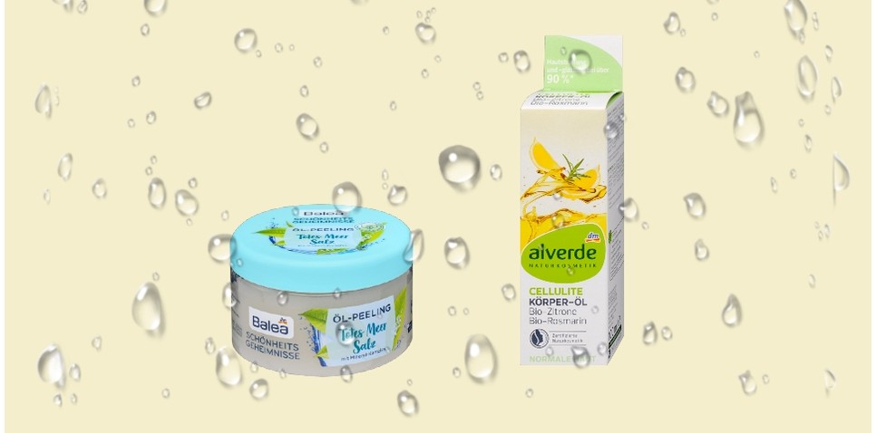 Balea Schönheitsgeheimnisse olajos bőrradír holt-tengeri sóval és ásványi komplexszel (300 g) és Alverde Cellulit testápoló olaj bio rozmaring és bio citrom kivonttal (100 ml)