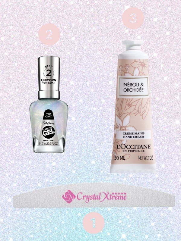 1. Xtreme Reszelő 100/100 körömreszelő CRYSTAL NAILS 630 Ft/db 2. Miracle Gel Top Coat körömlakk (106 Unicorn) SALLY HANSEN 3299 Ft/14,7 ml 3. Neroli & Orchidea kézkrém L'OCCITANE 3070 Ft/30 ml