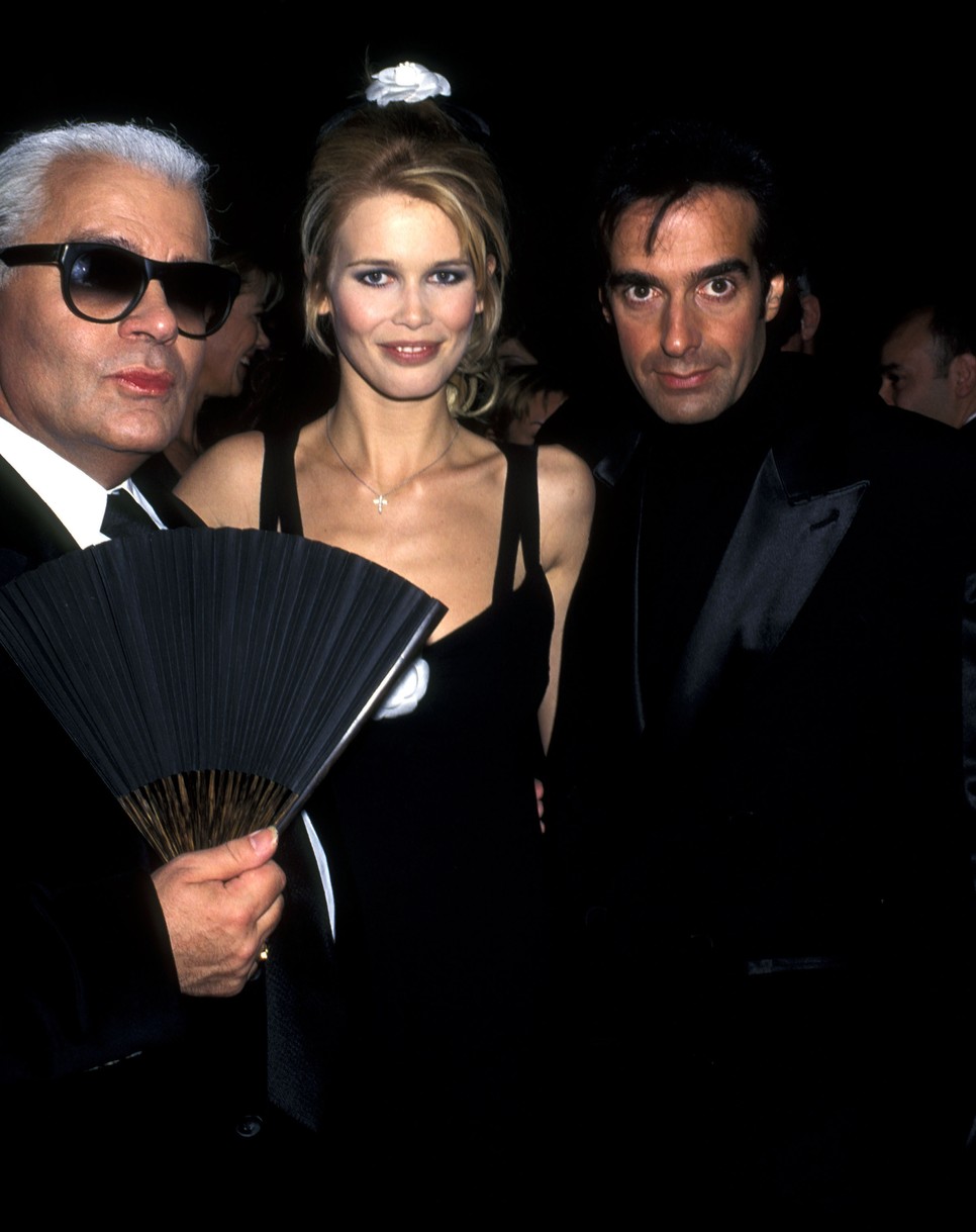 Karl Lagerfeld, Claudia Schiffer és David Copperfield 1995-ben