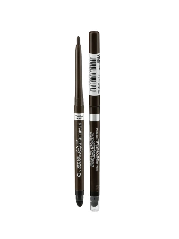 Infaillible Grip 36h Gel Automatic L'OREAL PARIS Könnyen használható géles ceruza, amely egyik oldalán intenzív és tartós pigmenteket, másik oldalán szivacsos applikátort tartalmaz, hogy elbűvölő és természetesen füstös megjelenést kölcsönözhessen.