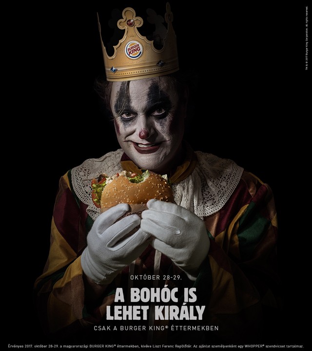 Bohócőrület a Burger Kingben! Riogass te is ingyen Whopperért a hétvégén!