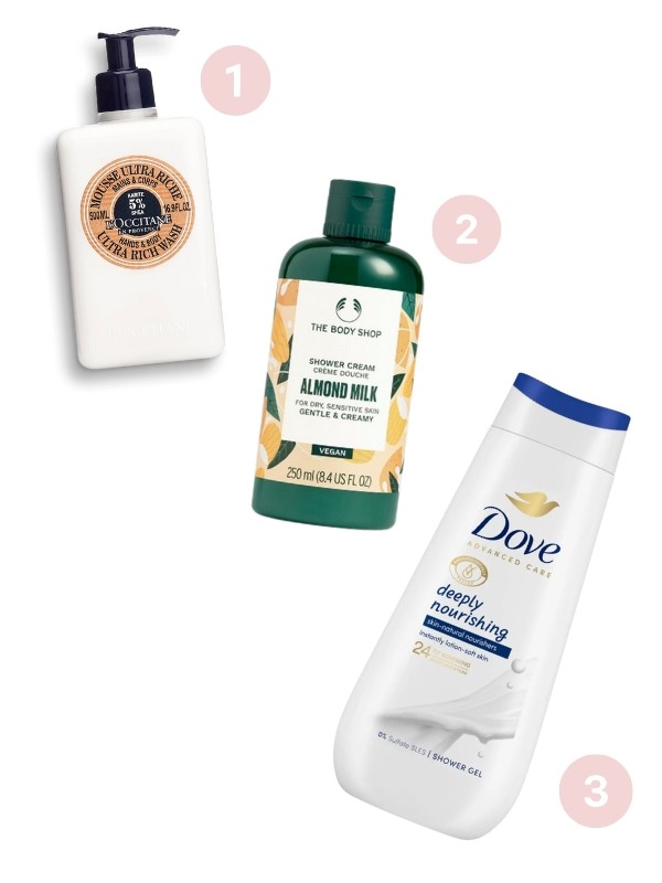 1. Shea vajas kézmosó és tusfürdő L'OCCITANE 6480 Ft/300 ml (21,6 Ft/1 ml) 2. Mandulatejes tusfürdő THE BODY SHOP 2690 Ft/250 ml (10,76 Ft/1 ml) 3. Deeply Nourishing krémtusfürdő DOVE 1599 Ft/225 ml (7,1 Ft/1 ml)