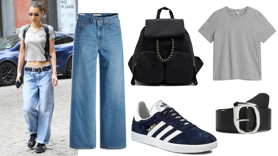 Póló arket.com, Farmer LEVI'S levi.com, Öv MANGO 7995 Ft, Hátizsák PARFOIS 11 495 Ft, Sportcipő ADIDAS - ecipo.hu 28 490 Ft