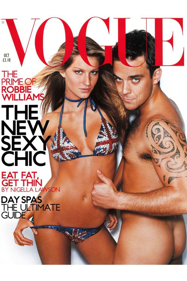robbie williams, gisele bündchen, gisele bundchen, vogue, címlap, meztelenség, angol vogue, mario testino