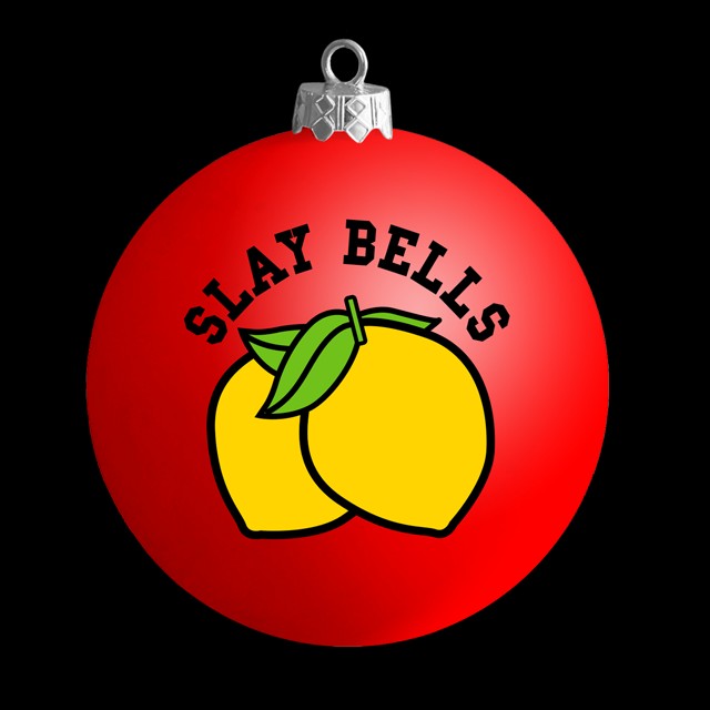 Slay Bells piros szatén karácsonyfadísz 12 dollár