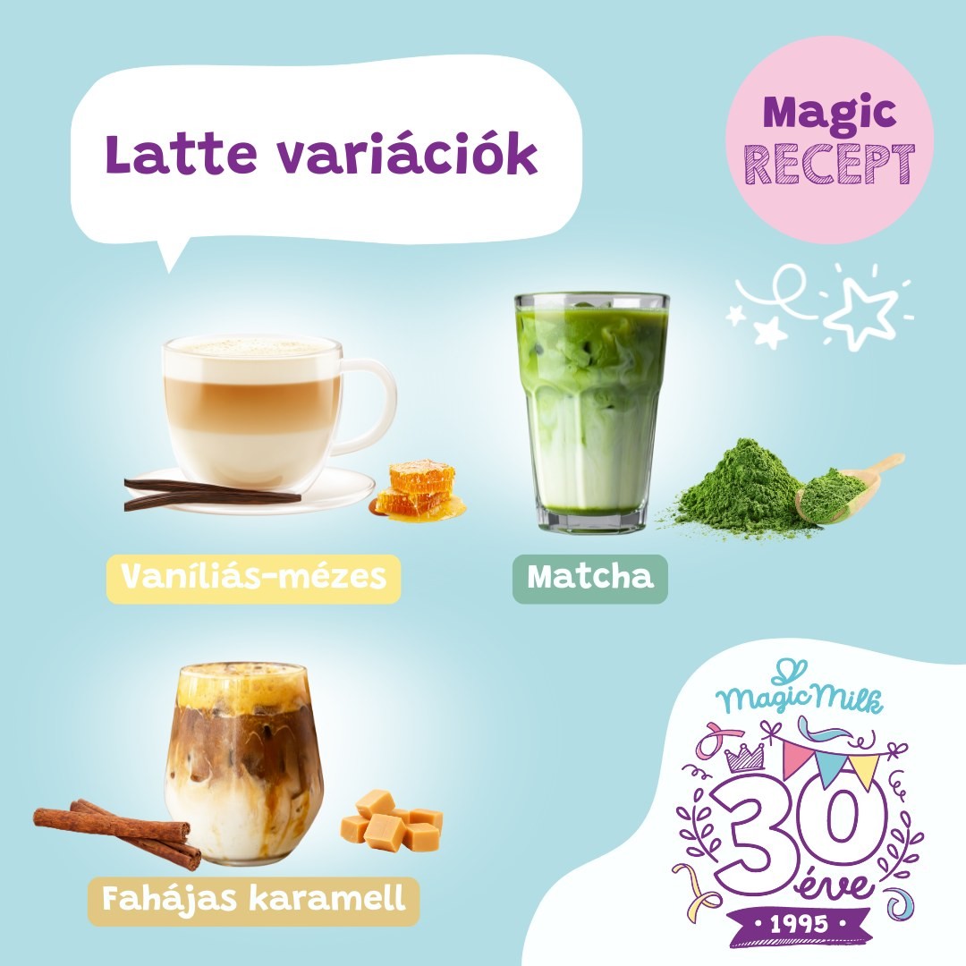 Fedezd fel a legfinomabb latte variációkat – vaníliás-mézes, matcha vagy fahéjas karamell –, mindezt a laktózmentes étkezés élményével!