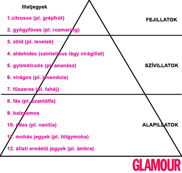 parfüm, illat, fejillat, szívillat, alapillat, alapillatok, illatpiramis, párolgás, szag, bőr