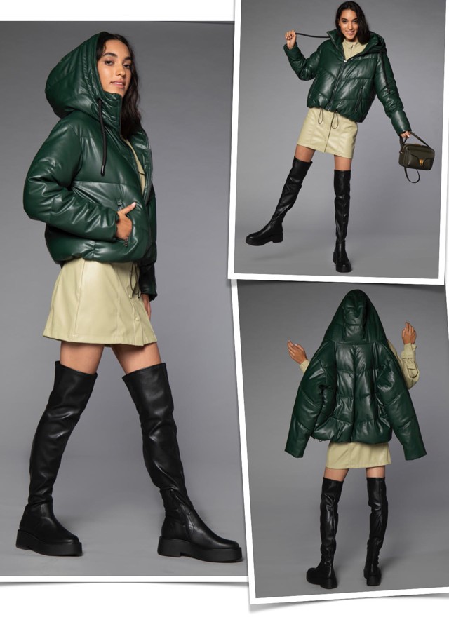 Fotó: Bíró CsengeSteppelt dzseki és műbőr ruha ZARAVálltáska COCCINELLEMaxi csizma MANGO