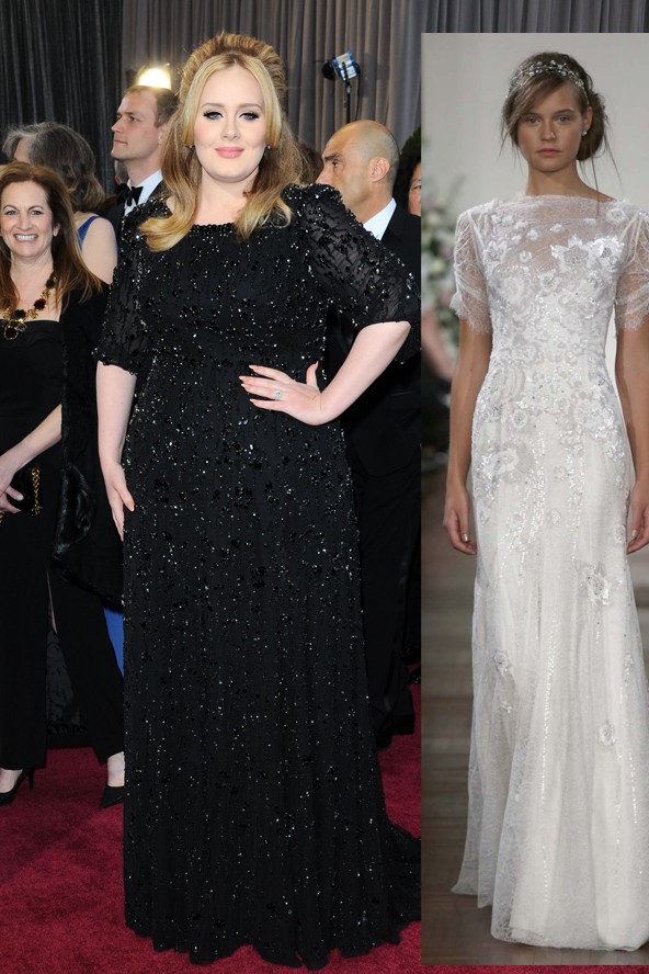 Talán hasonló lesz, illusztrációnk a Jenny Packham idei menyasszonyi kollekciójának egy darabja