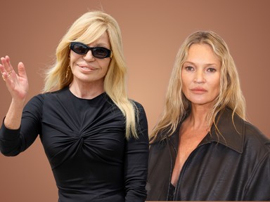 Megérkezett Donatella Versace utolsó kollekciója: Kate Moss aligruhában pózol a kampányban