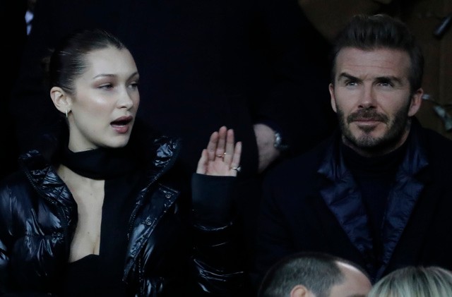 David Beckham és Bella Hadid meccset néznek