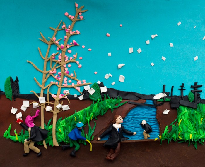 Eleanor Macnair, eredeti fotográfia,  Jeff Wall: Hirtelen szélroham (Hokusai után), 1993