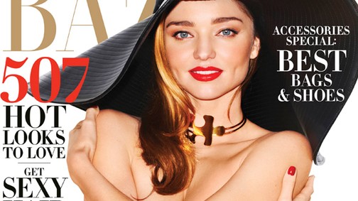 Miranda Kerr félmeztelenül a Harper´s Bazaar címlapján