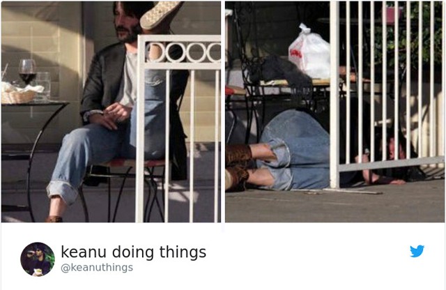 Egy átlagos délután, amikor Keanu megiszik egy pohár bort, aztán lepihen az utcán. 