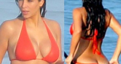 Hopp! Lecsúszott Kim Kardashian bikinije