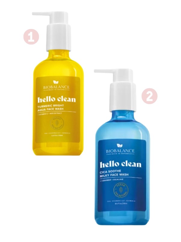 1. Ragyogást fokozó arclemosó gél BIOBALANCE 3499 Ft/250 ml (13,99 Ft/1 ml) 2. Nyugtató tejes arclemosó gél BIOBALANCE 3499 Ft/250 ml (13,99 Ft/1 ml)